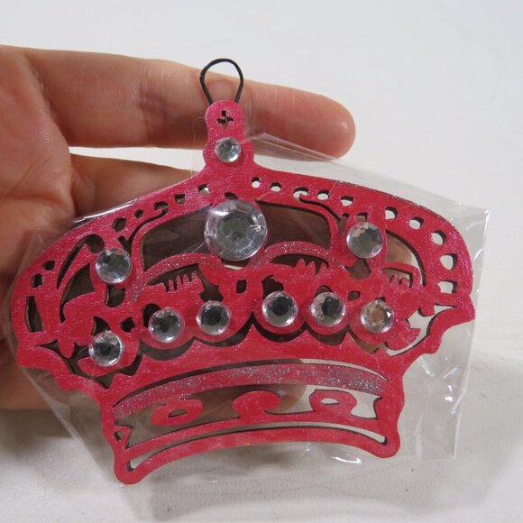 Metallic Red Crown Laser Cut Wooden Ornament Hangs Queen King - Picture 1 of 5